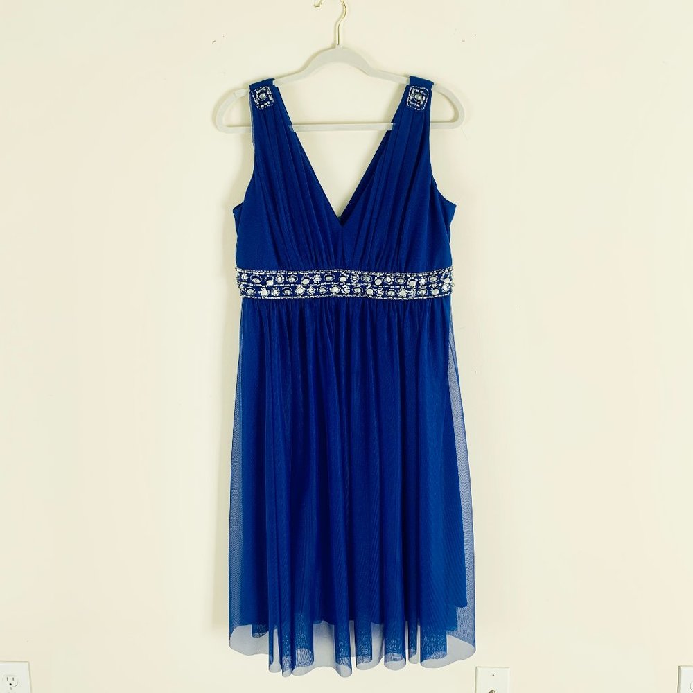 JS Boutique royal blue beaded chiffon dress
